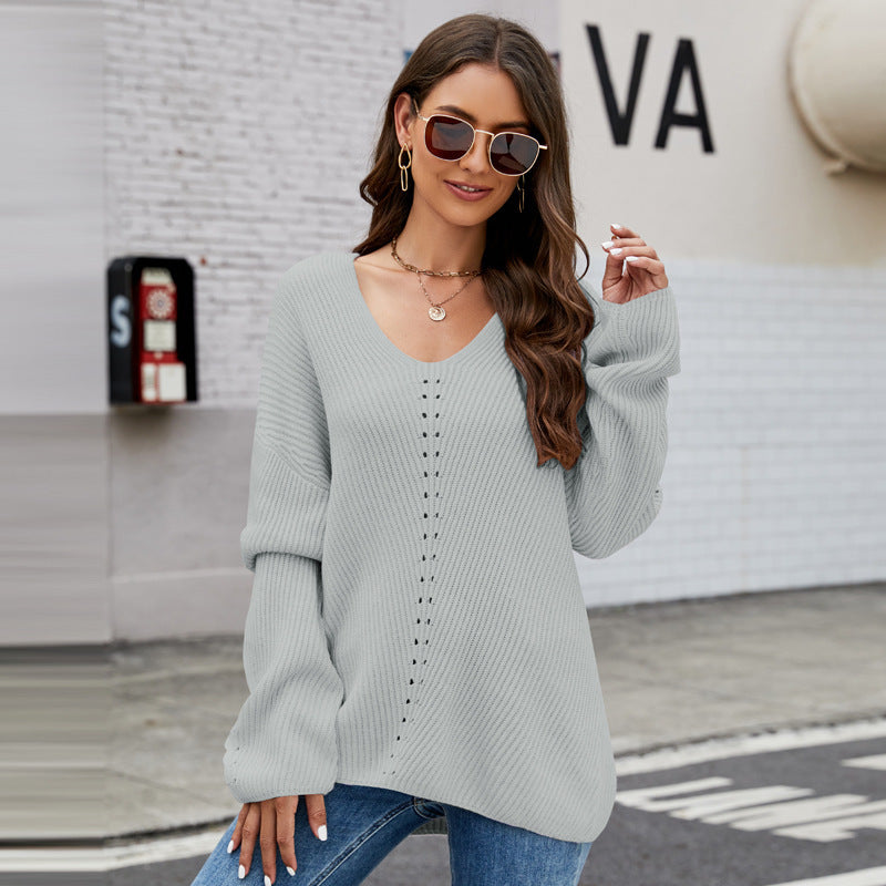 Long Sleeve V-neck Pullover Tops