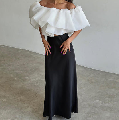 Elegant Off-Shoulder Top Skirt Suit