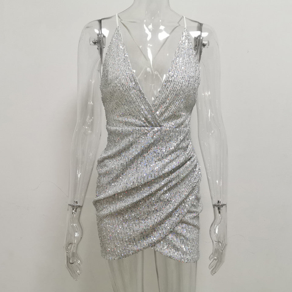 Halter Mini Sequin Dress