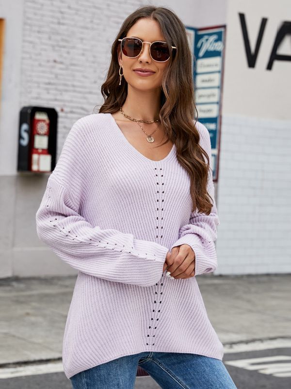 Long Sleeve V-neck Pullover Tops