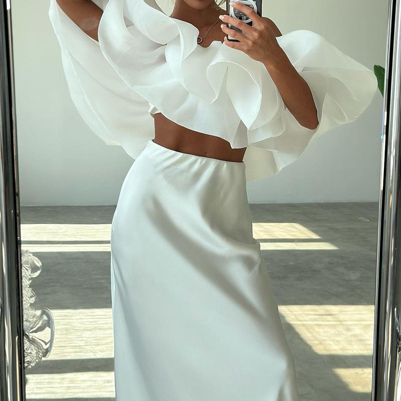 Elegant Off-Shoulder Top Skirt Suit