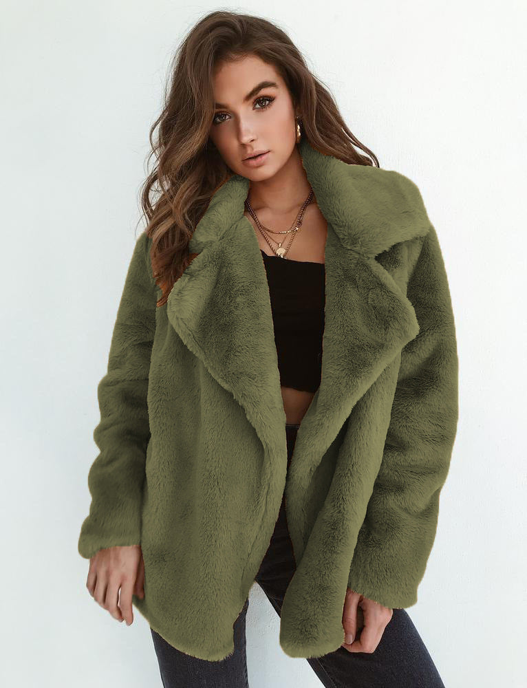 Plush Lapel Woolen Coat