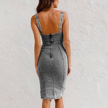 Slit Design Denim Dress