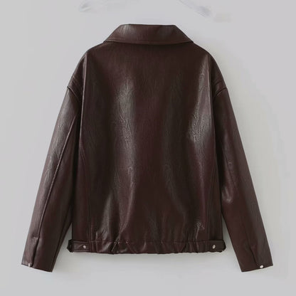 Lapel Leather Zipper Jacket