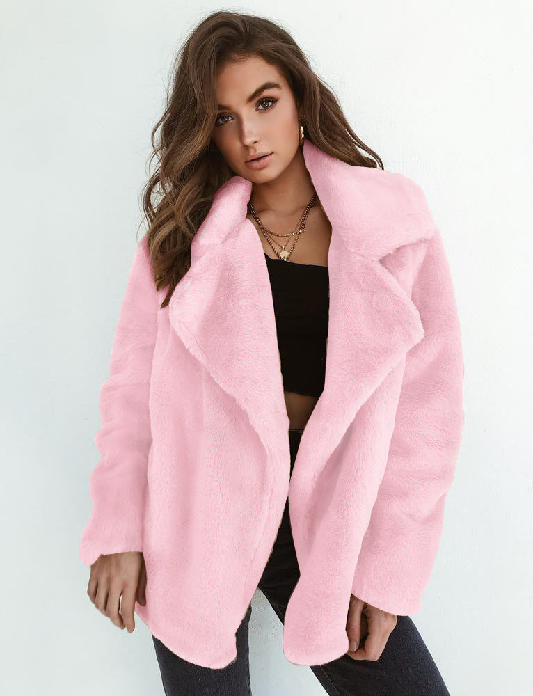 Plush Lapel Woolen Coat