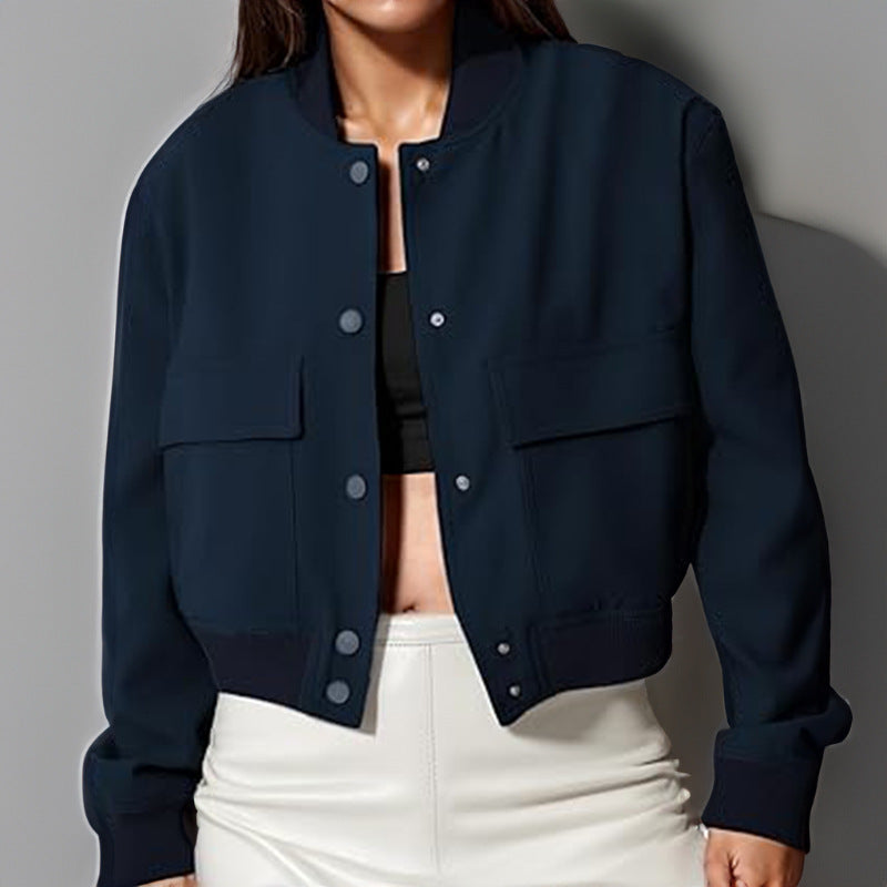 Button Stand-collar Jacket With Big Pocket