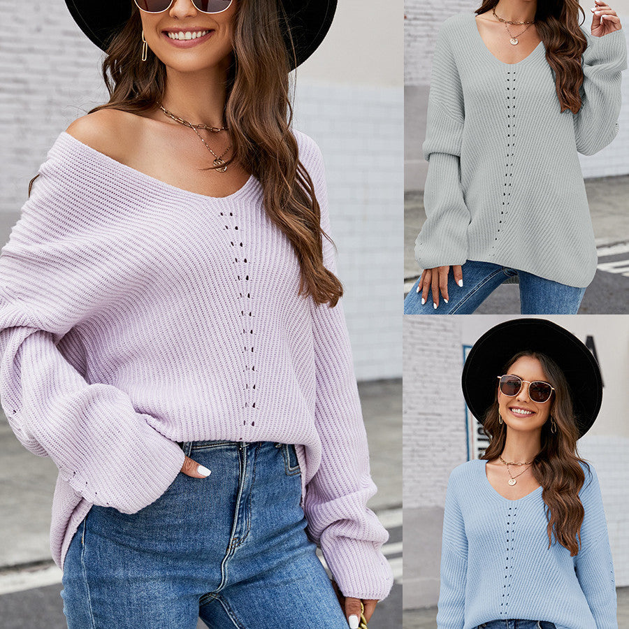 Long Sleeve V-neck Pullover Tops