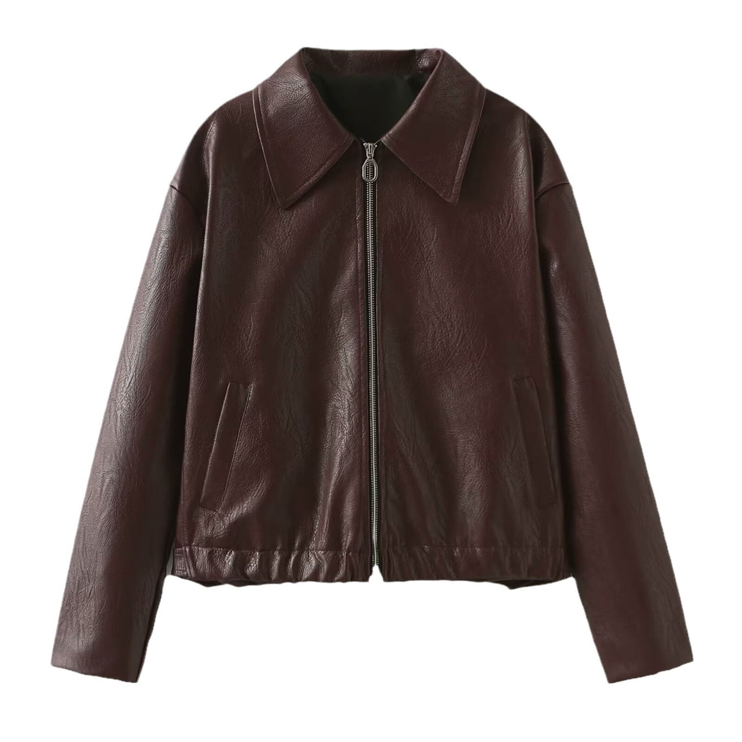 Lapel Leather Zipper Jacket