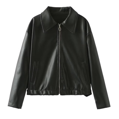 Lapel Leather Zipper Jacket