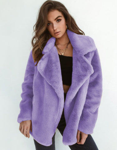 Plush Lapel Woolen Coat