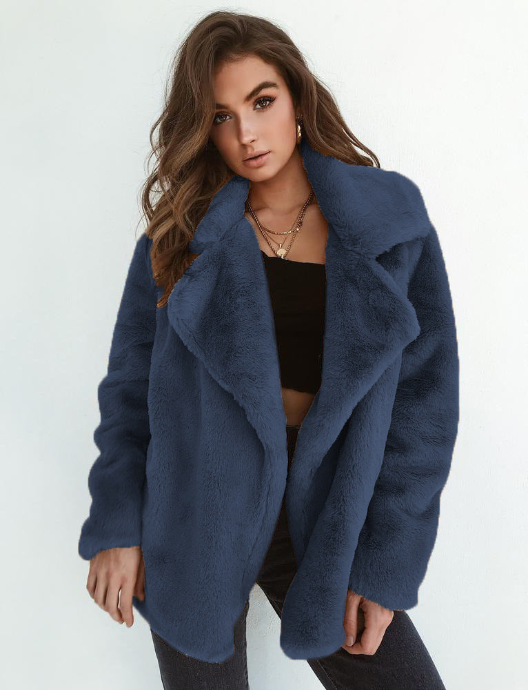 Plush Lapel Woolen Coat