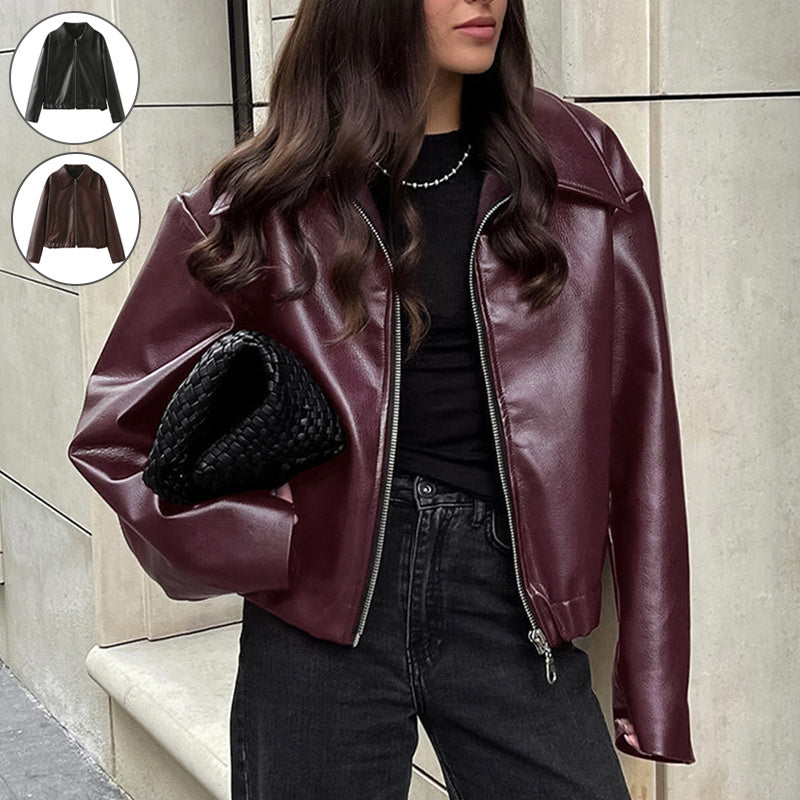 Lapel Leather Zipper Jacket