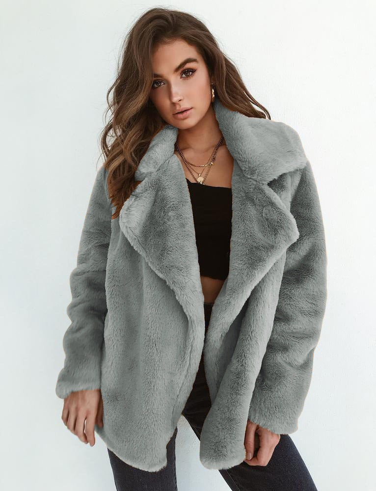 Plush Lapel Woolen Coat